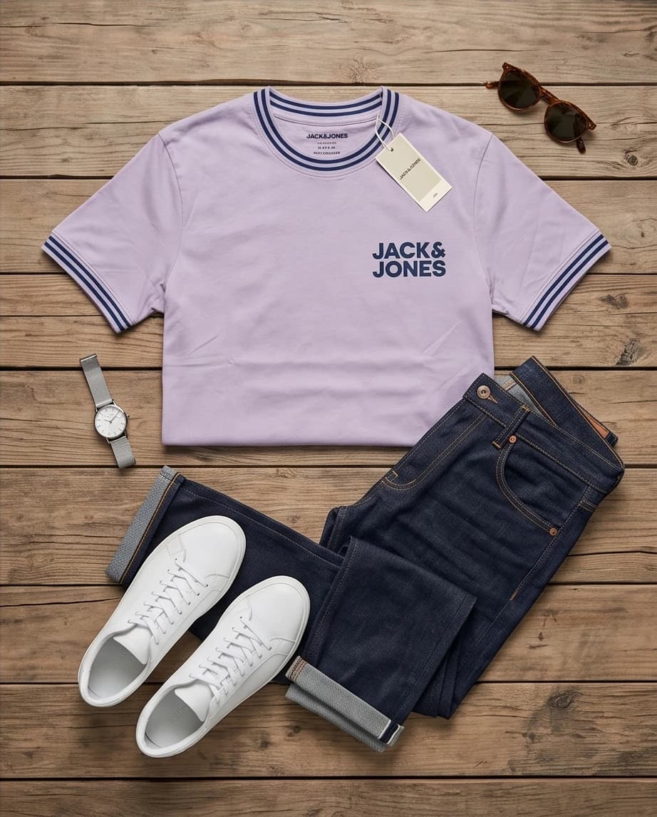 Klasyczny t-shirt Jack & Jones w kolorze lawendowym 4