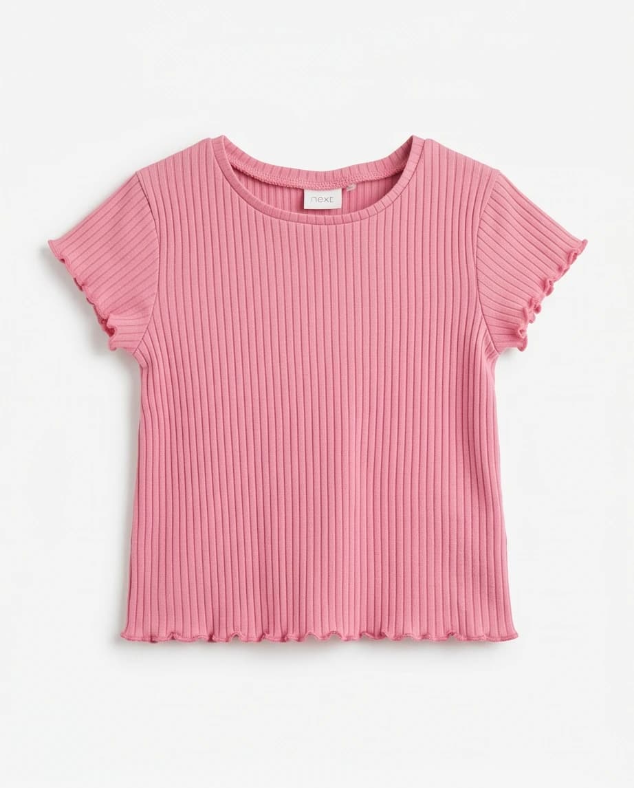 Stylowy prążkowany t-shirt z falbankami