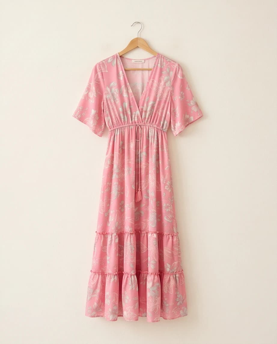 Różowa sukienka maxi w kwiaty