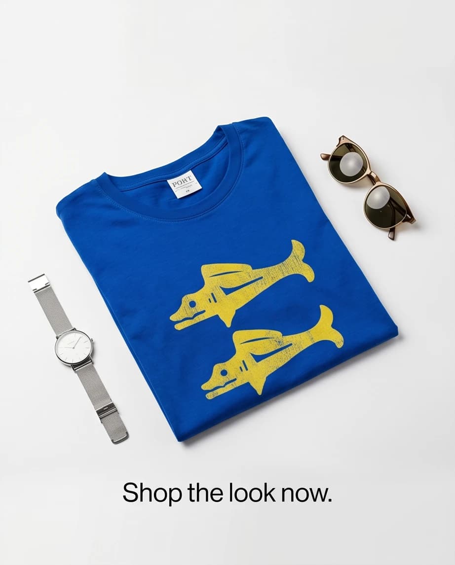 Niebieski t-shirt z autorskim nadrukiem ryb 4