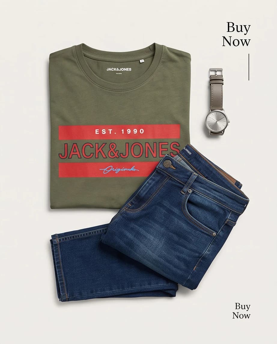 T-shirt męski Jack & Jones w kolorze khaki - widok 2