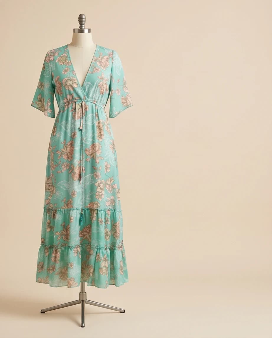 Zielona sukienka maxi w kwiaty 