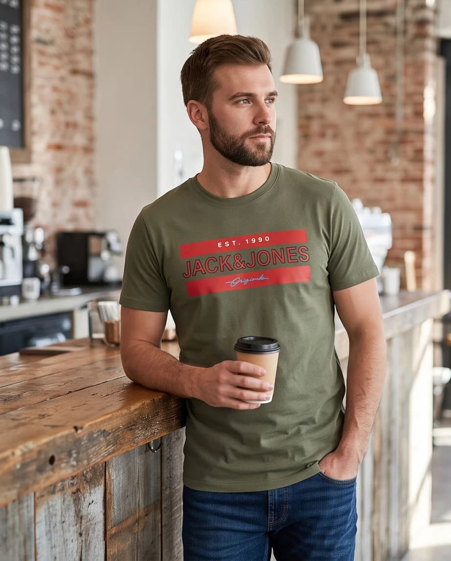 T-shirt męski Jack & Jones w kolorze khaki 3