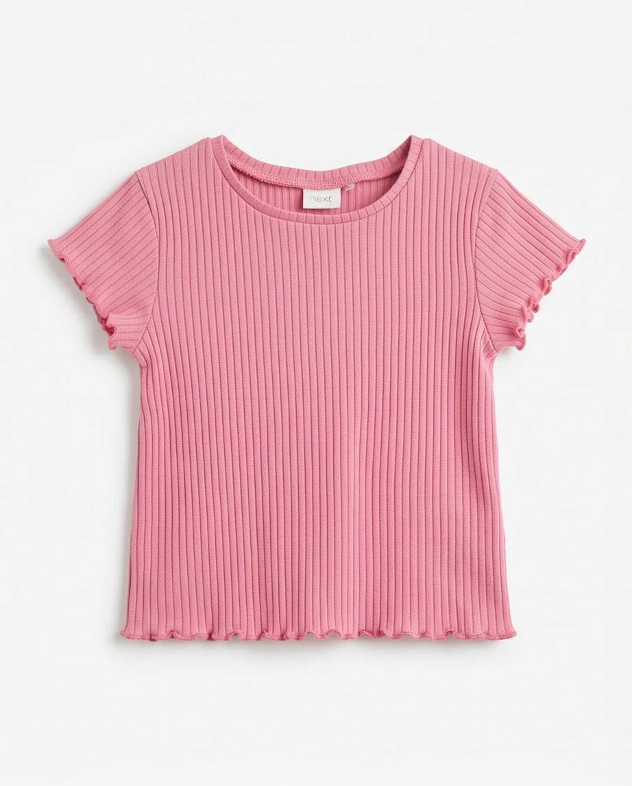 Stylowy prążkowany t-shirt z falbankami