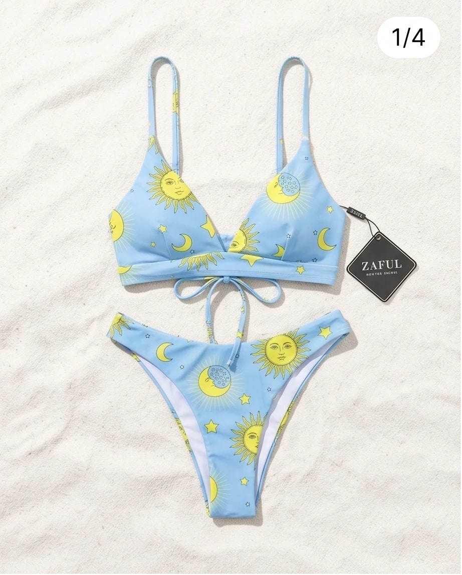 Niebieskie bikini z niebiańskim wzorem