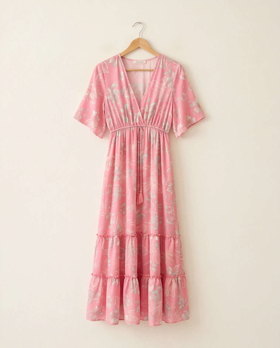 Różowa sukienka maxi w kwiaty 4
