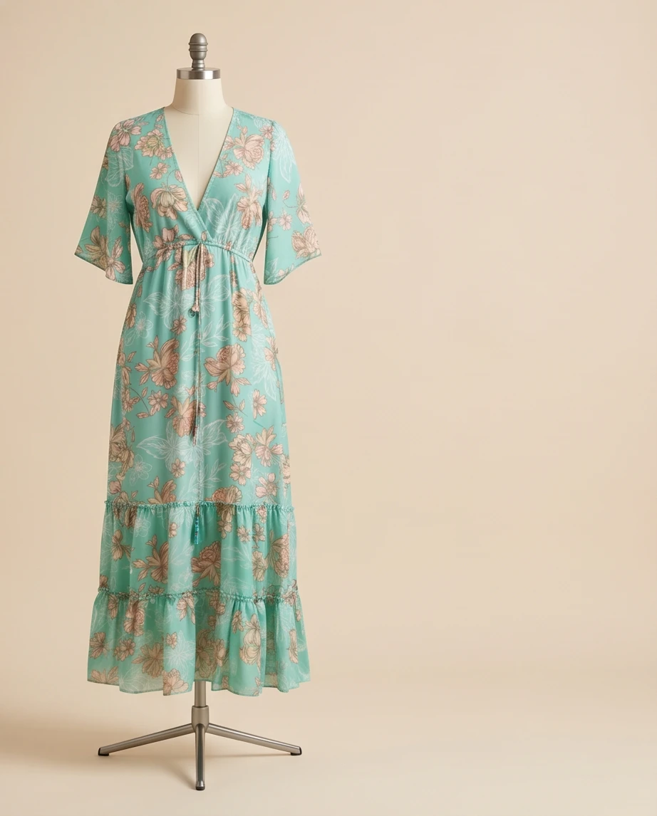 Zielona sukienka maxi w kwiaty  4